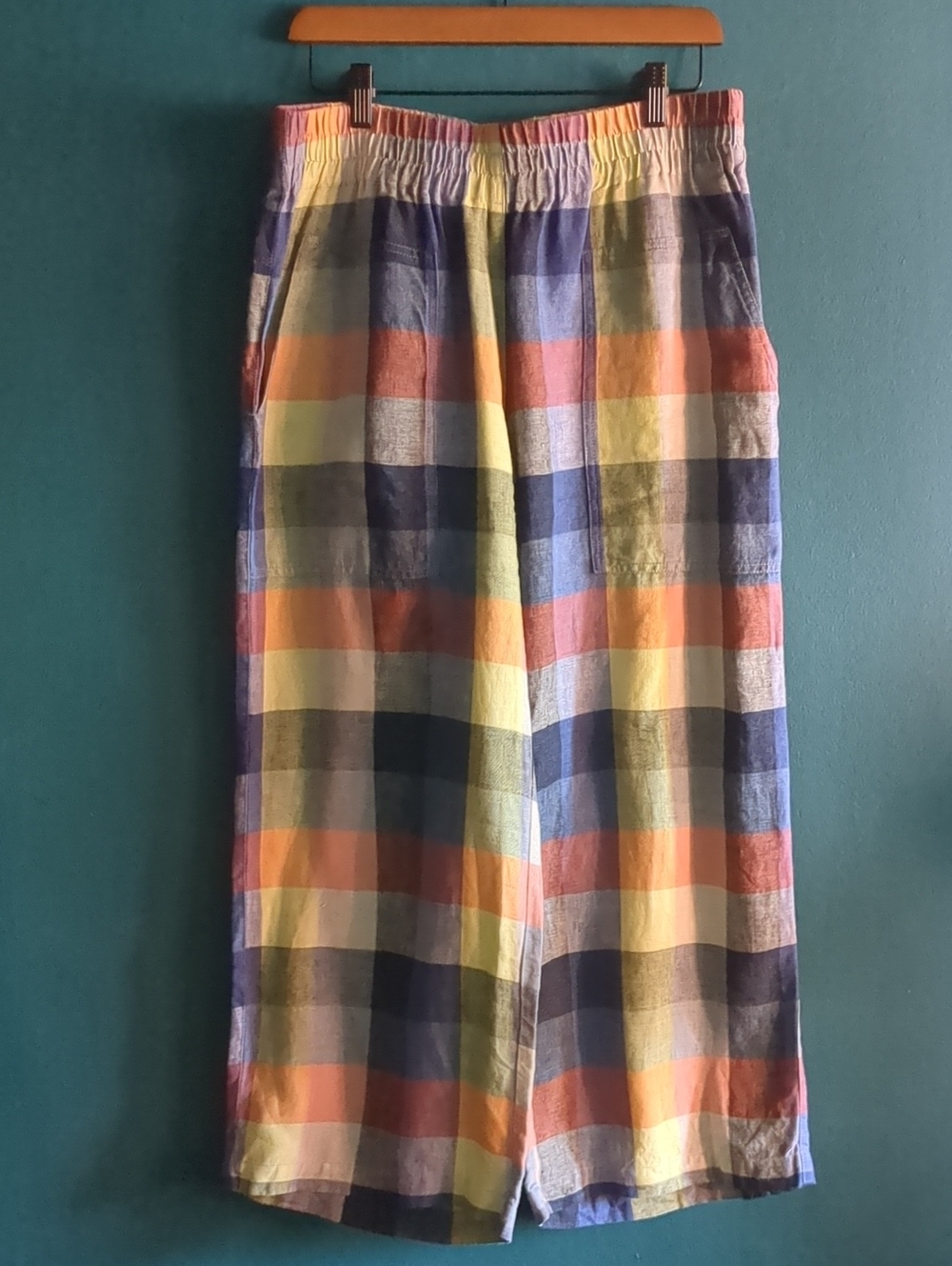 notERFECTLINEN 100% Linen Puglia Pants in Pastel Multicolor Plaid